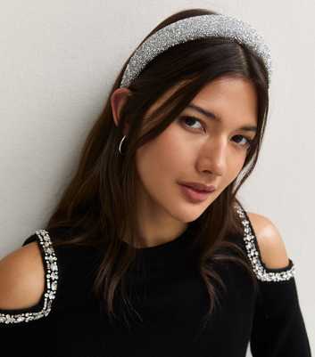 Silver Padded Gem Embellished Headband