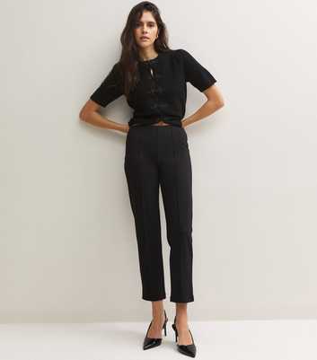 Black Cotton Rich Tapered Cropped Leg Trousers