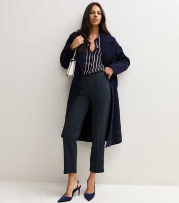 Tall Navy Cotton Rich Tapered Cropped Leg Trousers