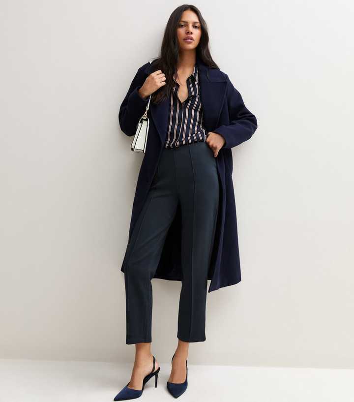 Tall Navy Cotton Rich Tapered Cropped Leg Trousers