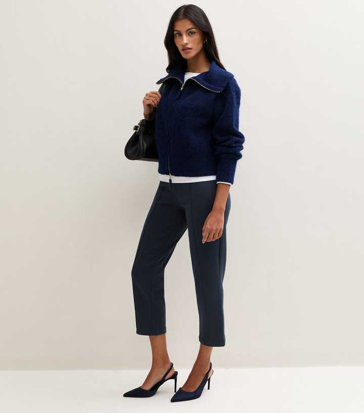 Petite Navy Cotton Rich Tapered 3/4 Length Trousers