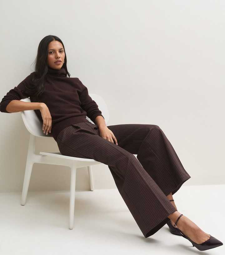 Red Pinstripe Ponte Wide Leg Trousers
