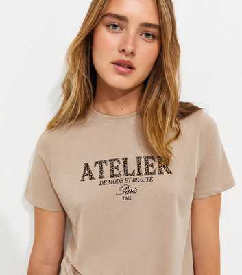 Mink Cotton Leopard Print Atelier Logo T-Shirt