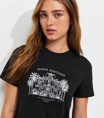 Black Cotton Mansion Print Crew Neck T-Shirt