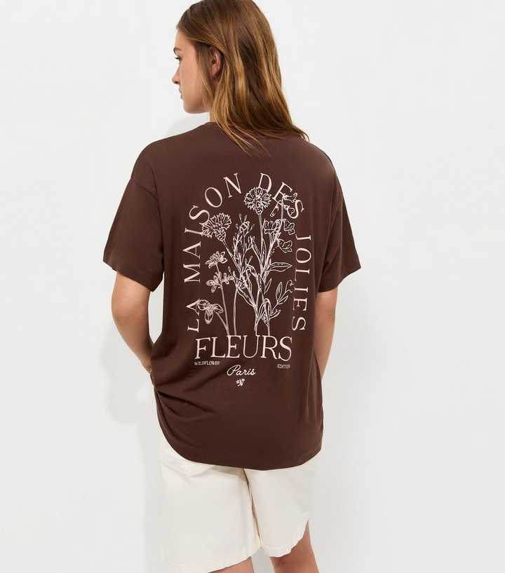 Dark Brown Cotton Paris Oversized T-Shirt