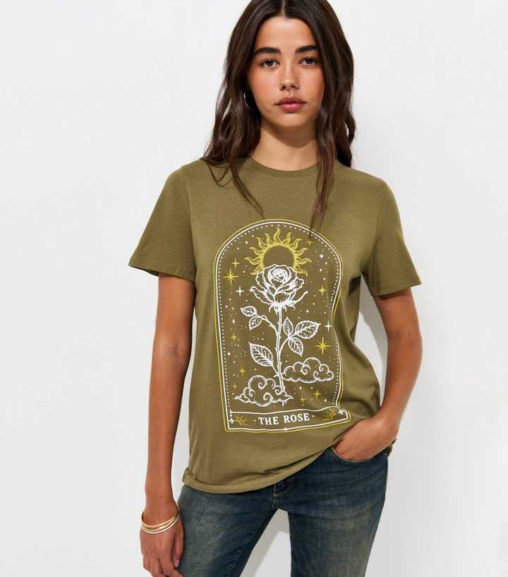 Green Cotton The Rose Mystic Print Relaxed T-Shirt