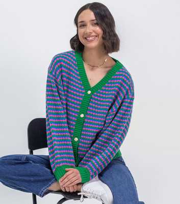 Sunshine Soul Red Knitted Geometric Stripe Front Button Cardigan