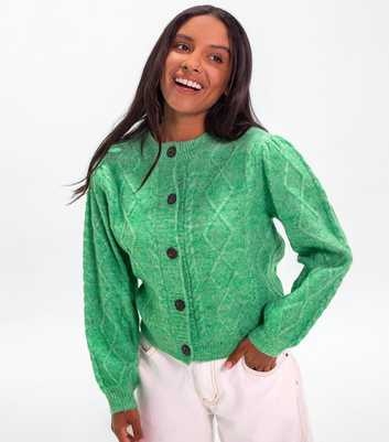 Sunshine Soul Bright Green Button Front Cable Knit Cardigan