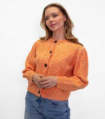 Sunshine Soul Light Coral Button Front Cable Knit Cardigan