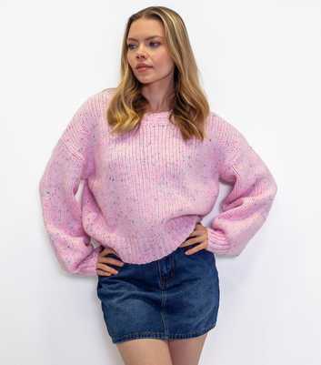 Sunshine Soul Light Pink Speckled Knit Ribbed Chunky Knit Jumper