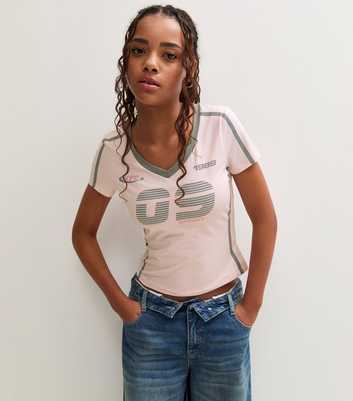 Girls Light Pink 1989 Soft Touch Fitted Football T-Shirt