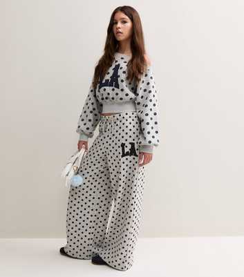 Girls Mid Grey Polka Dot Wide Leg Joggers