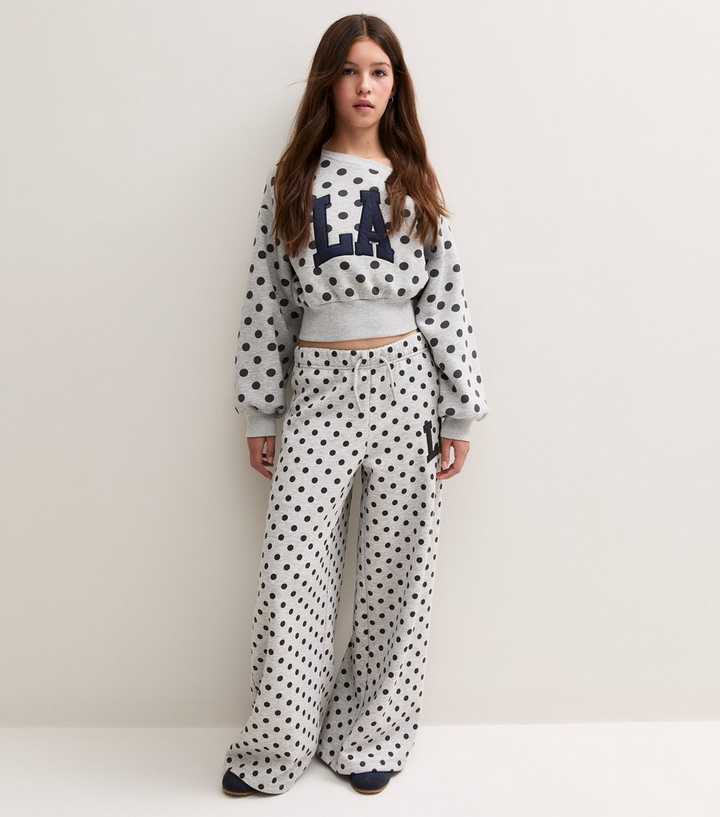 Girls Grey Polka Dot Off the Shoulder Sweatshirt with Cotton