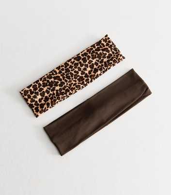 Pack Of 2 Brown Leopard Print Stretch Headbands