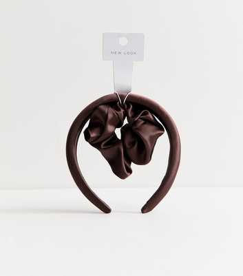 Brown Satin Headband and Scrunch Set