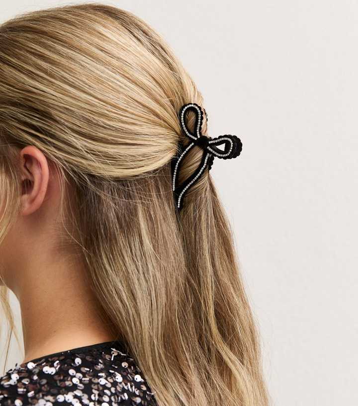 Black Diamanté Bow Hair Claw Clip