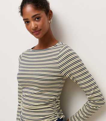 Blue Cotton Rich Striped Tie Side Corset Waist Top