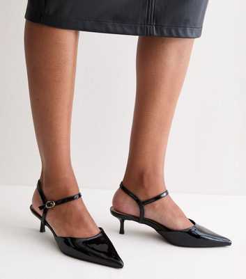 Truffle Black Patent Faux Leather Ankle Strap Court Shoes
