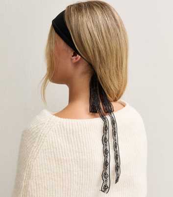 Black Thick Stretch Lace Detail Headband