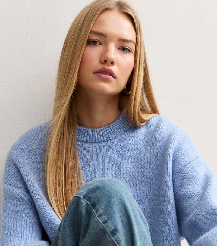 Blue Chunky Oversized Crew Neck Jumper