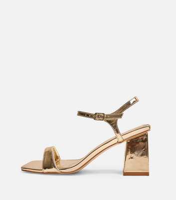 Public Desire Gold  Faux Leather Maryse Block Heel Sandals