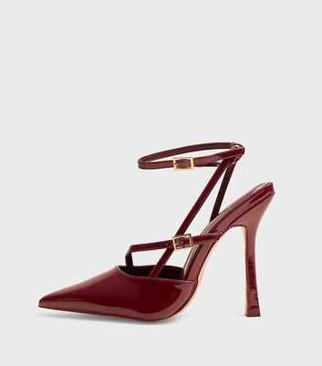 Public Desire Dark Burgundy Faux Patent Leather Idol Stiletto Court Shoes