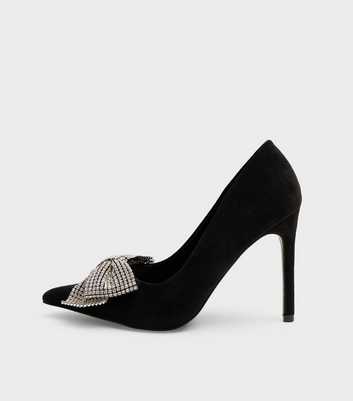 Public Desire Black Vermillion Faux Suede Embellished Bow Pumps