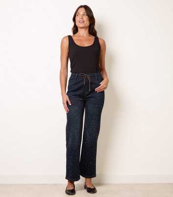 Blue Vanilla Dark Blue Rhinestone Embellished Trousers