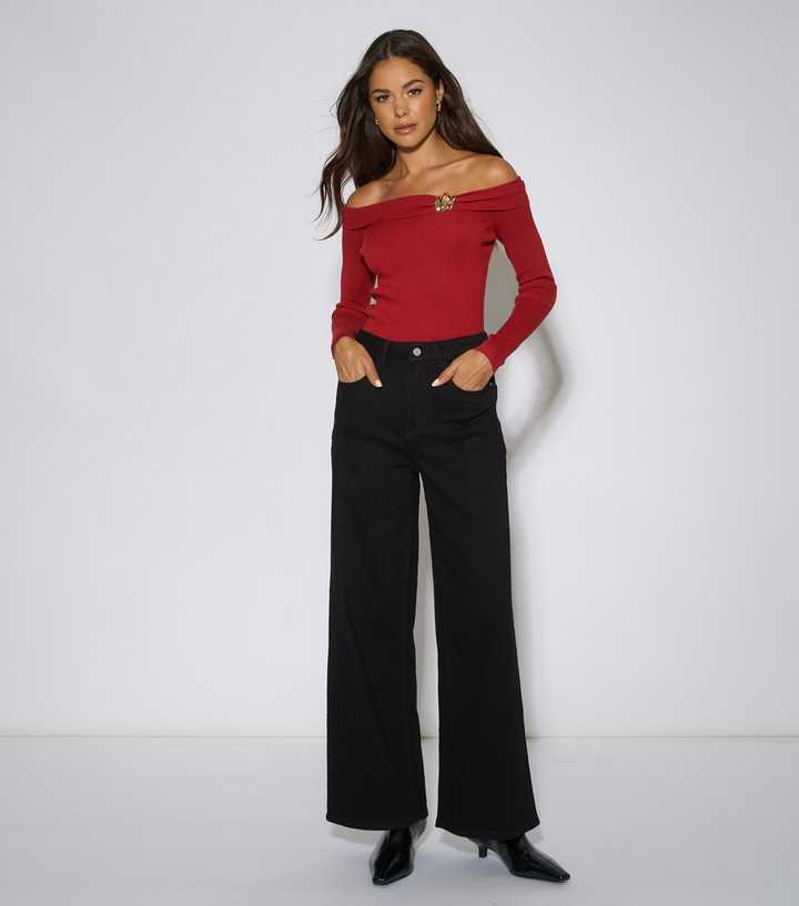 Gini London Black Mid Rise Wide Leg Denim Jeans