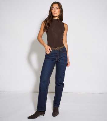 Gini London Dark Blue Mid Rise Straight Leg Jeans