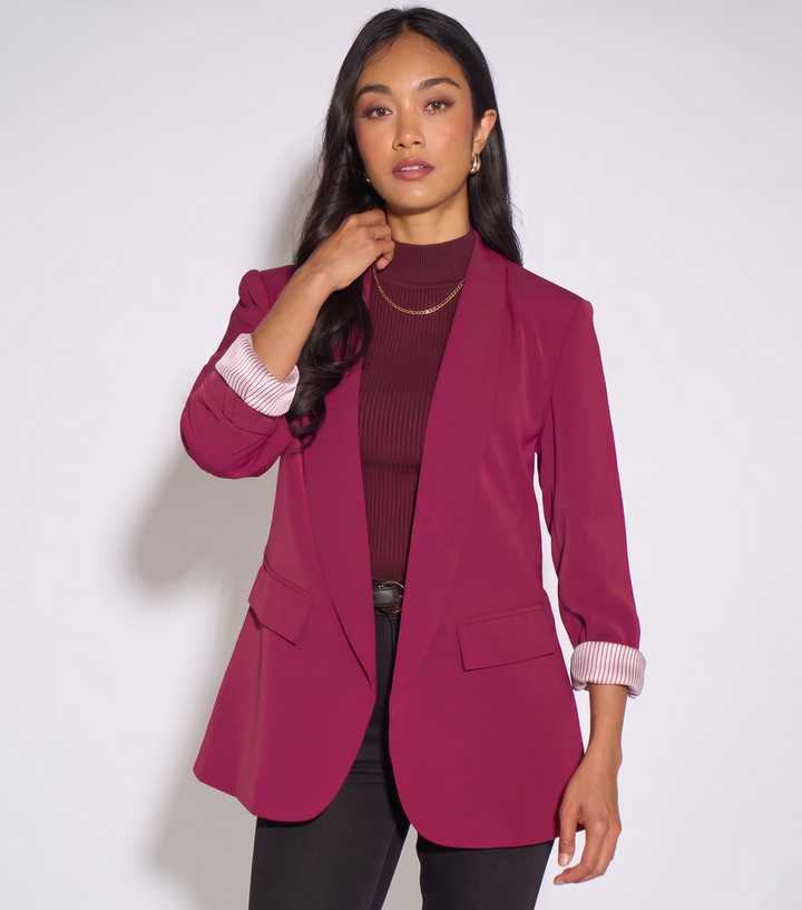 Gini London Dark Red Pinstripe Lined Blazer