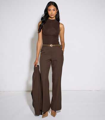 Gini London Dark Brown Wide Leg Tailored Trousers