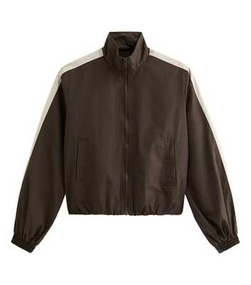 Brown and Cream Stripe High Neck Zip Up Jacket