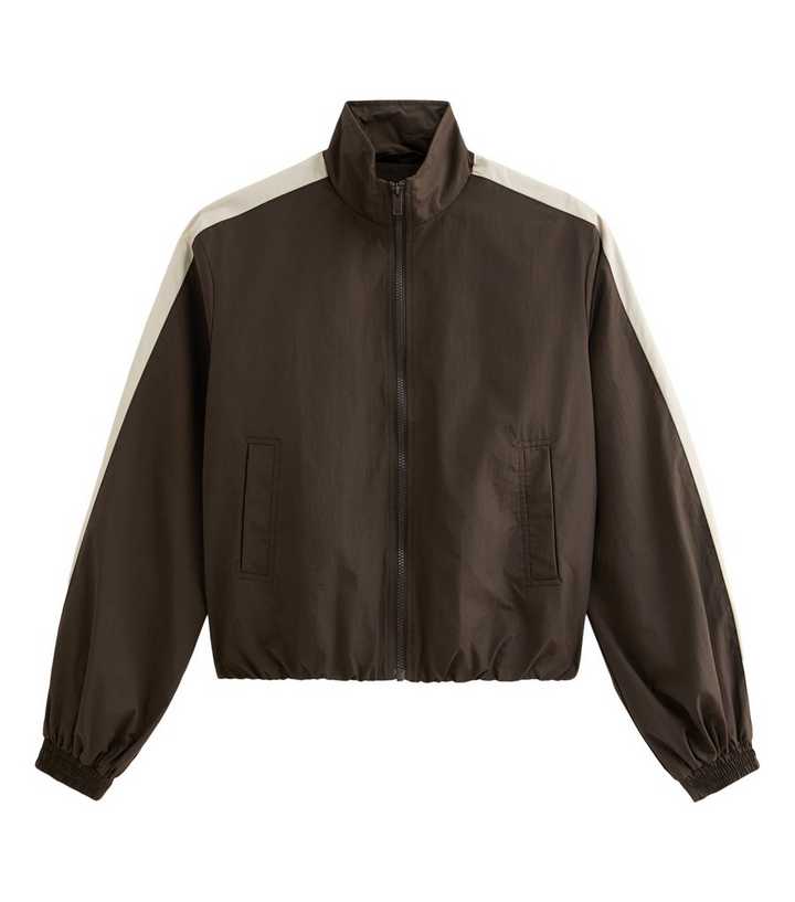 Brown and Cream Stripe High Neck Zip Up Jacket