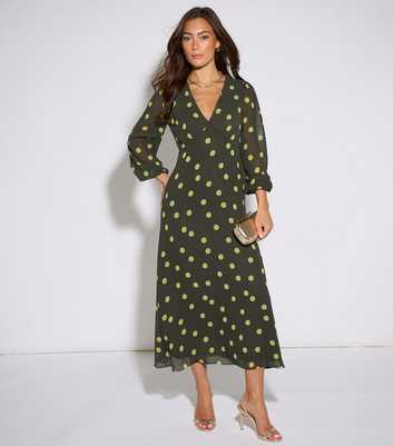 Gini London Green Spot Print V-Neck Midi Dress