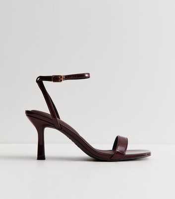 Burgundy Faux Leather Patent Stiletto Heeled Sandals