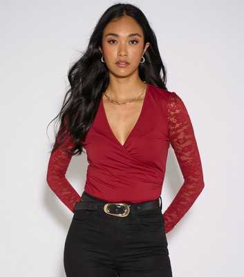 Gini London Dark Red Lace Sleeves Top