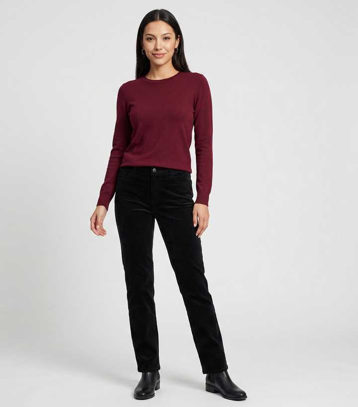 Gini London Black Corduroy Tapered Leg Trousers