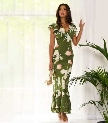 Gini London Green Floral Print Maxi Dress