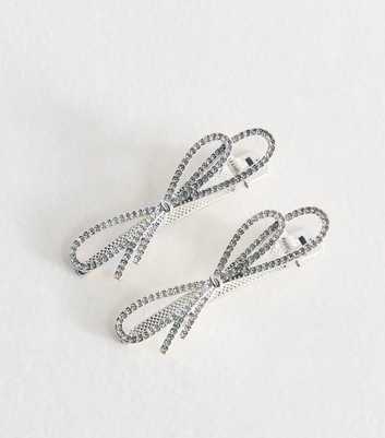 Pack Of 2 Silver Diamante Bow Hair Slides