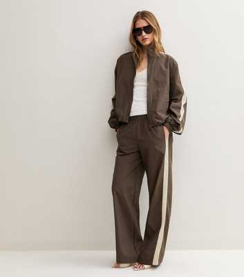 Brown Windbreaker Side Strip Wide Leg Joggers