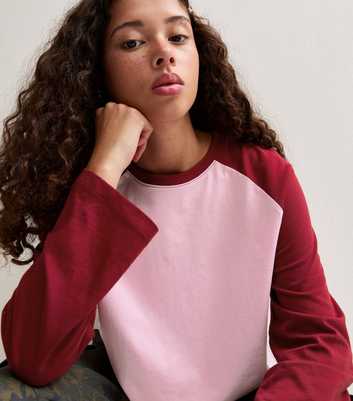 Girls Pink Cotton Boxy Fit Raglan Sleeve T-Shirt