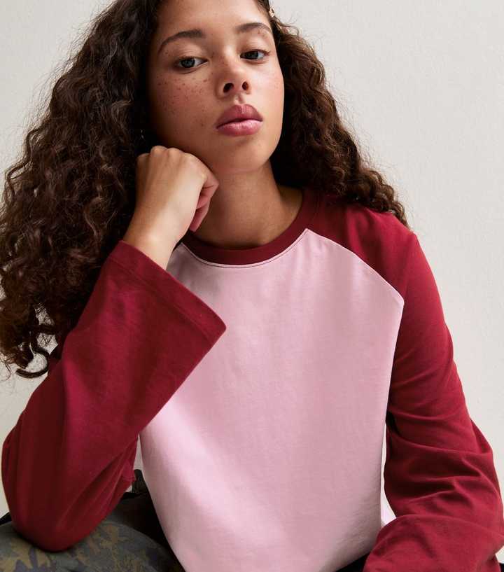 Girls Pink Cotton Boxy Fit Raglan Sleeve T-Shirt