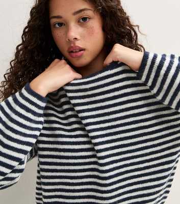 Girls Blue Striped Slash Neck Jumper