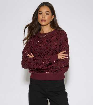 Gini London Dark Red Sequin Long Sleeve Jumper