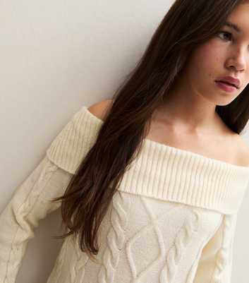 Girls Cream Cable Knit Bardot Jumper