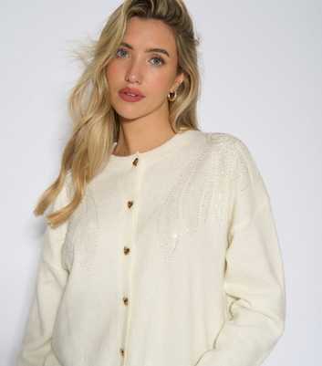 Gini London Off White Angel Wings Sequin Embellished Knitted Cardigan