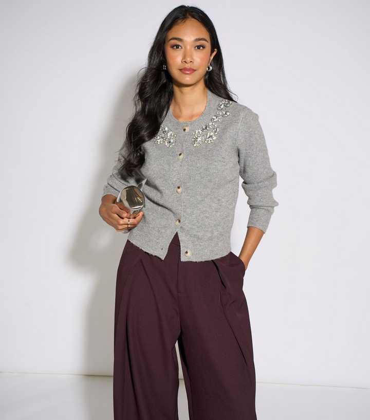 Gini London Dark Grey Embellished Cardigan