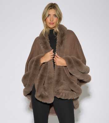 Gini London Dark Brown Faux Fur Trim Cape