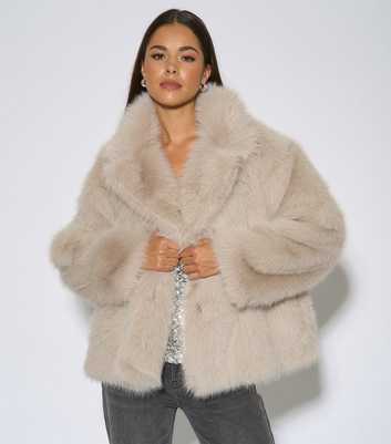 Gini London Oatmeal Faux Fur Short Jacket